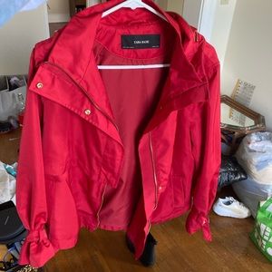 Red Zara Basic zip up raincoat